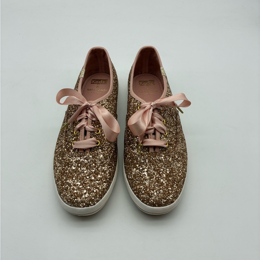 Keds & Kate Spade Glitter Platform Sneakers with Pink Satin Laces, 8.5